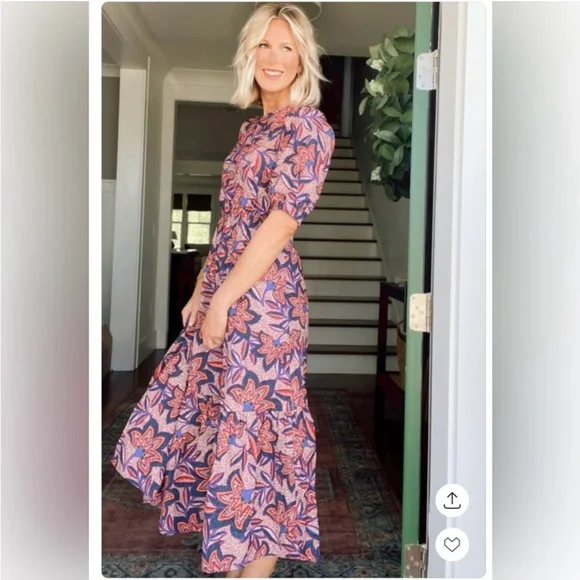 NWT Evereve Noelle Open Back Printed Midi Dress with Sleeves - Picture 4 of 5